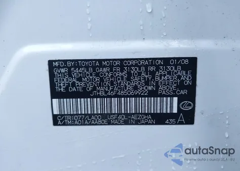 2008 Lexus Ls 460 из США, поврежденный, VIN JTHBL46F485069922